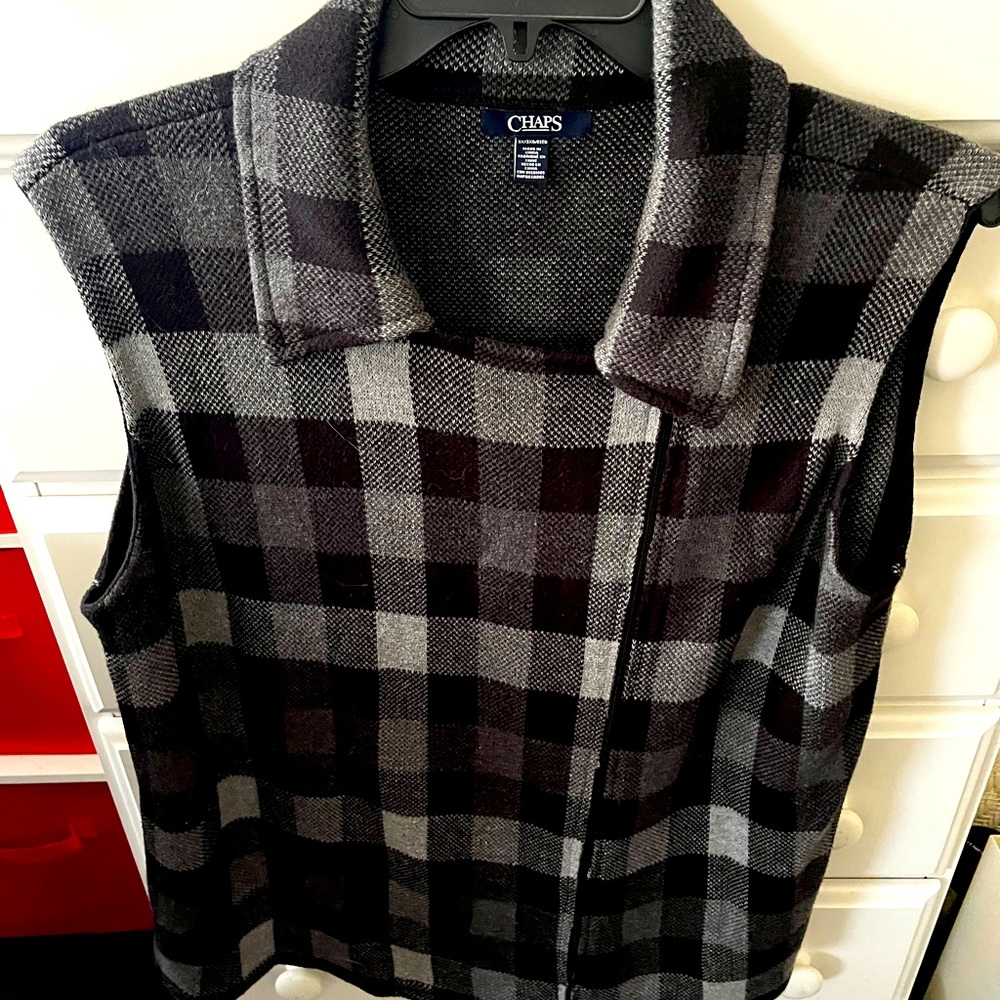 Chaps Black and Gray Plaid Vest